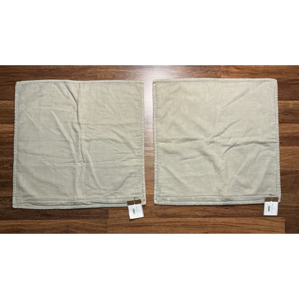 Set Of 2 Pottery Barn Ollie Pillow Cover 20" X 20" Square Beige 100% Cotton NWT